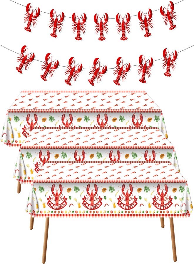 Iceyyyy 4 Pcs Crawfish Party Decorations Set-108"x54" White and Red Tablecloth & 32.8Ft Lobster Banner-Crawfish Boil Party Supplies for Birthday Party Lobster Festival Summer Barbecue Decor Supplies - Image 1